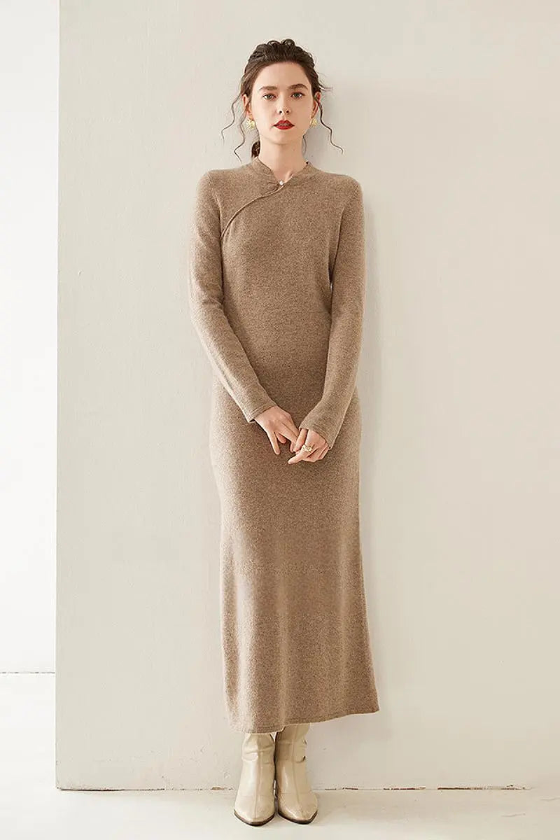 cashmere midi sweater dress Fibflx Women's 100 Cashmere Midi Sweater Dress with Mandarin-inspired  Collar| Red Sweater Dress