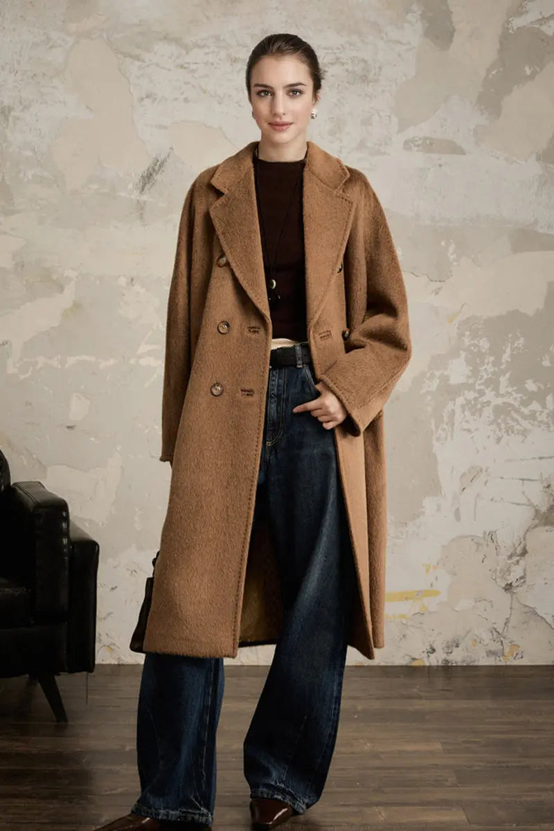 Alpaca Wool Peaked Double-Breasted Maxi Coat