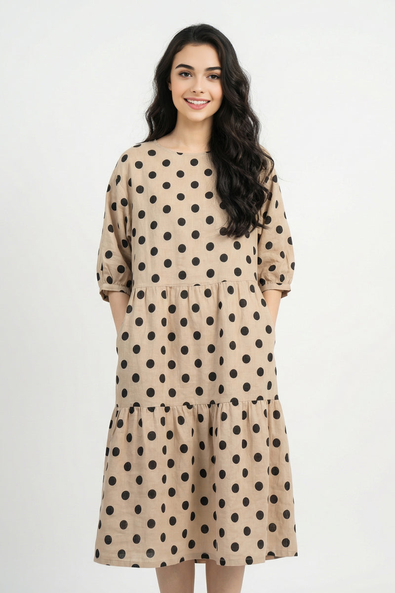 dotted linen blend midi dress Annet Linen Blend Midi Dress (Women)
