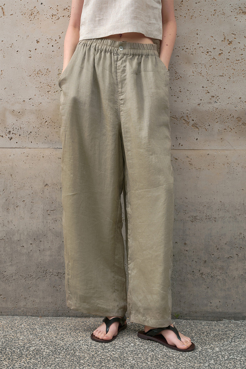 Women's Ramie Pants Elastic Waist Wide Leg Fit | Everyday Comfort