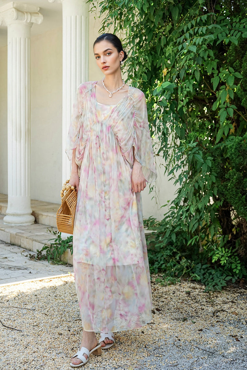 bohemian flowy maxi dress Silk Length | Silk Georgette summer flowy maxi dress