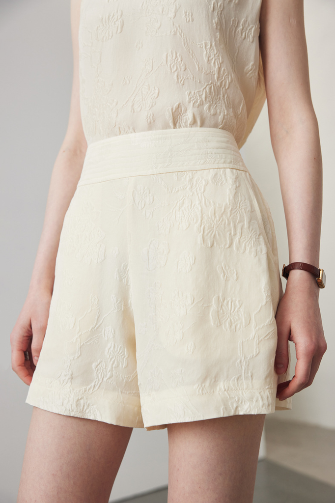 Fibflx Women's 100% Mulberry Silk Embroidered Shorts