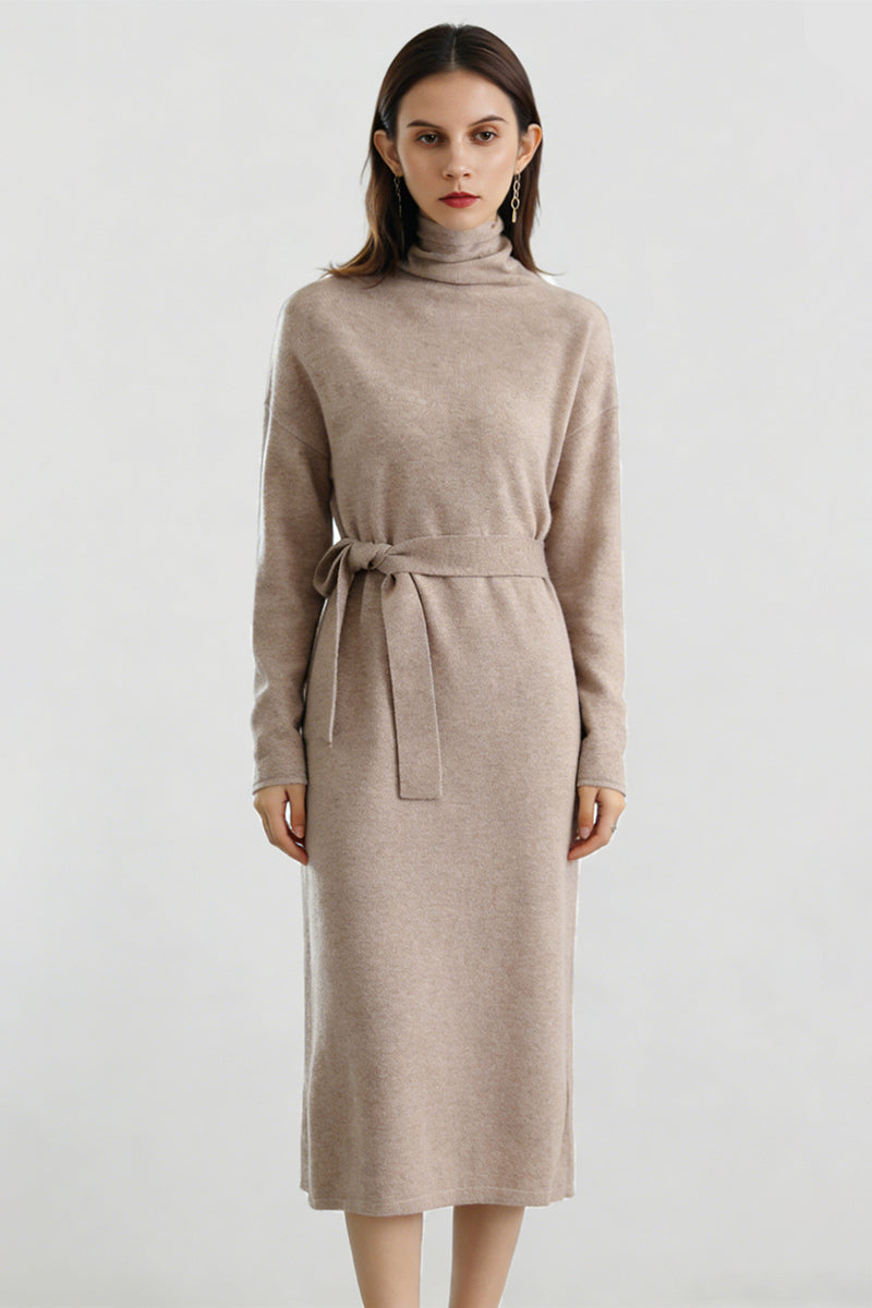 beige turtleneck sweater dress 100% Wool Long Sleeve Belted Oatmeal / L LowStock:43247842983987 around 26 5 Beach Day Outfit Size:37/SH
