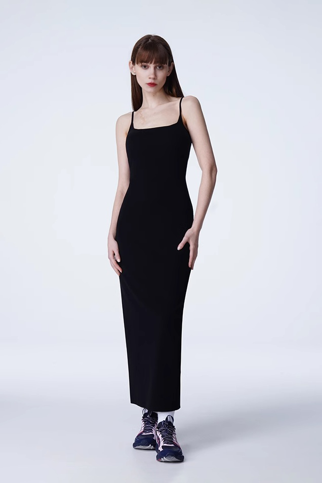 Bra-Free Backless Tank Dress with Slit S / Black / 93% Cotton 7% Spandex Bra-Free Backless Tank Dress with Slit S / Black / 93% Cotton 7% Spandex