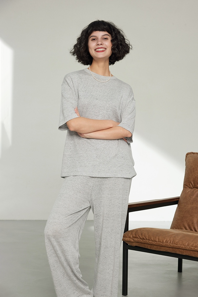 Fibflx Women's Casual Short Sleeve Linen T Shirt