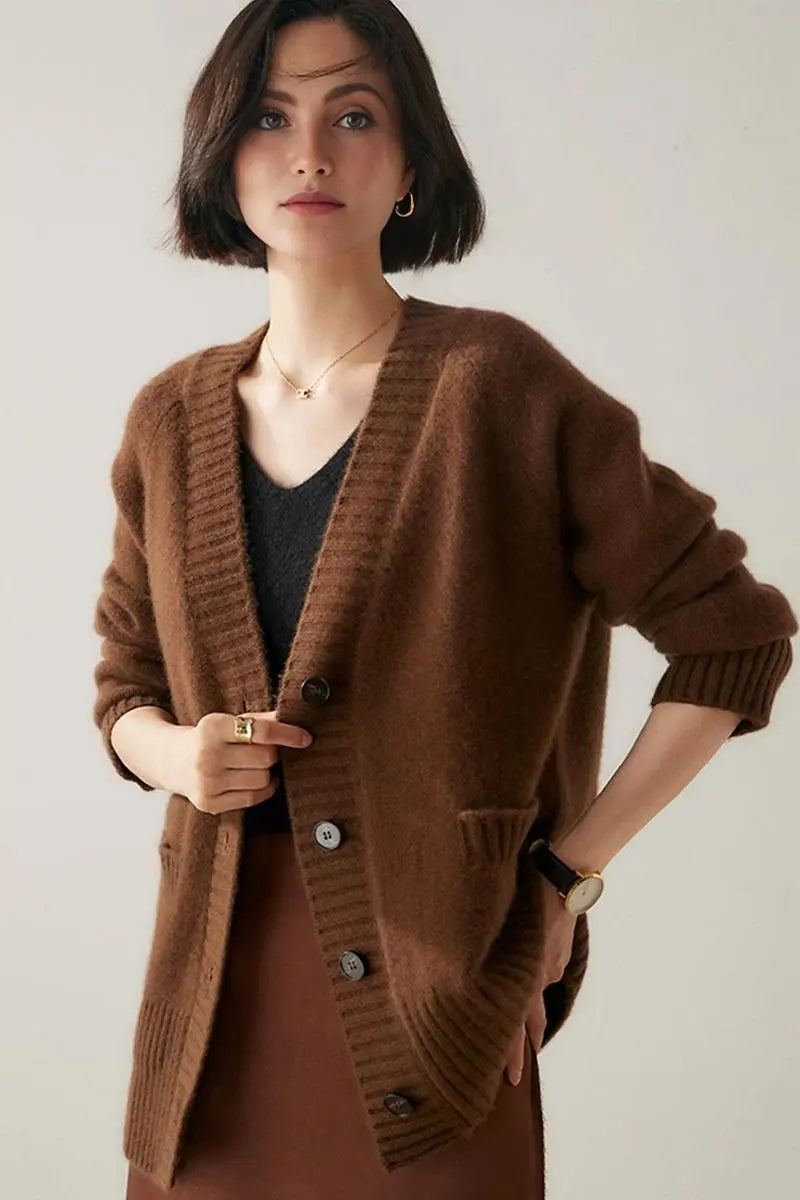 Fibflx Women's Chunky 100 Cashmere V-Neck Cardigan | Shop Everyday