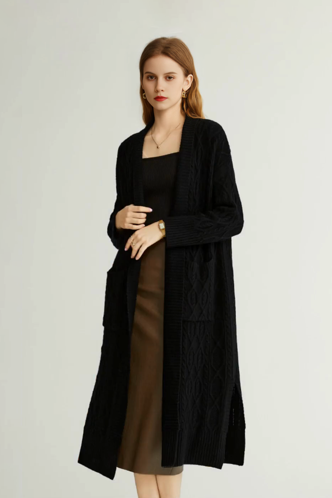 Cozy Cable Knit Duster Cardigan with Side Pockets Fibflx