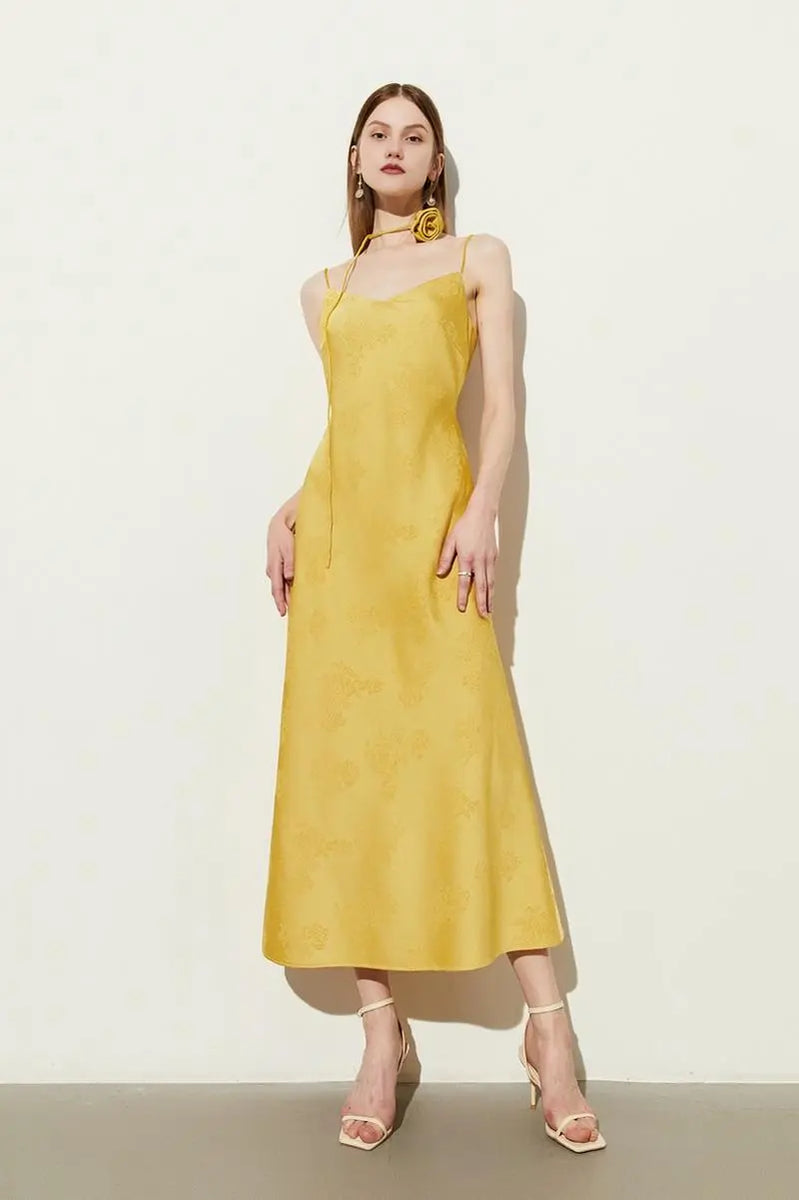 satin jacquard slip maxi dress Rihoas Elegant Jacquard Formal Dress