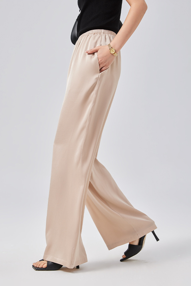 Fibflx Women's Loose Fit High Waist Wide Leg Silk Pants
