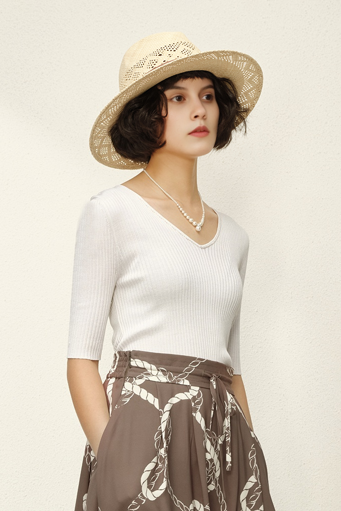 Fibflx Women's Machine Washable 100 Silk Short Sleeve V Neck