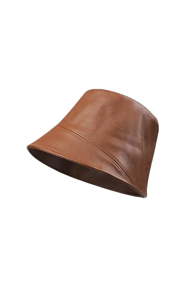 PU Leather Flat Top Bucket Hat Fibflx