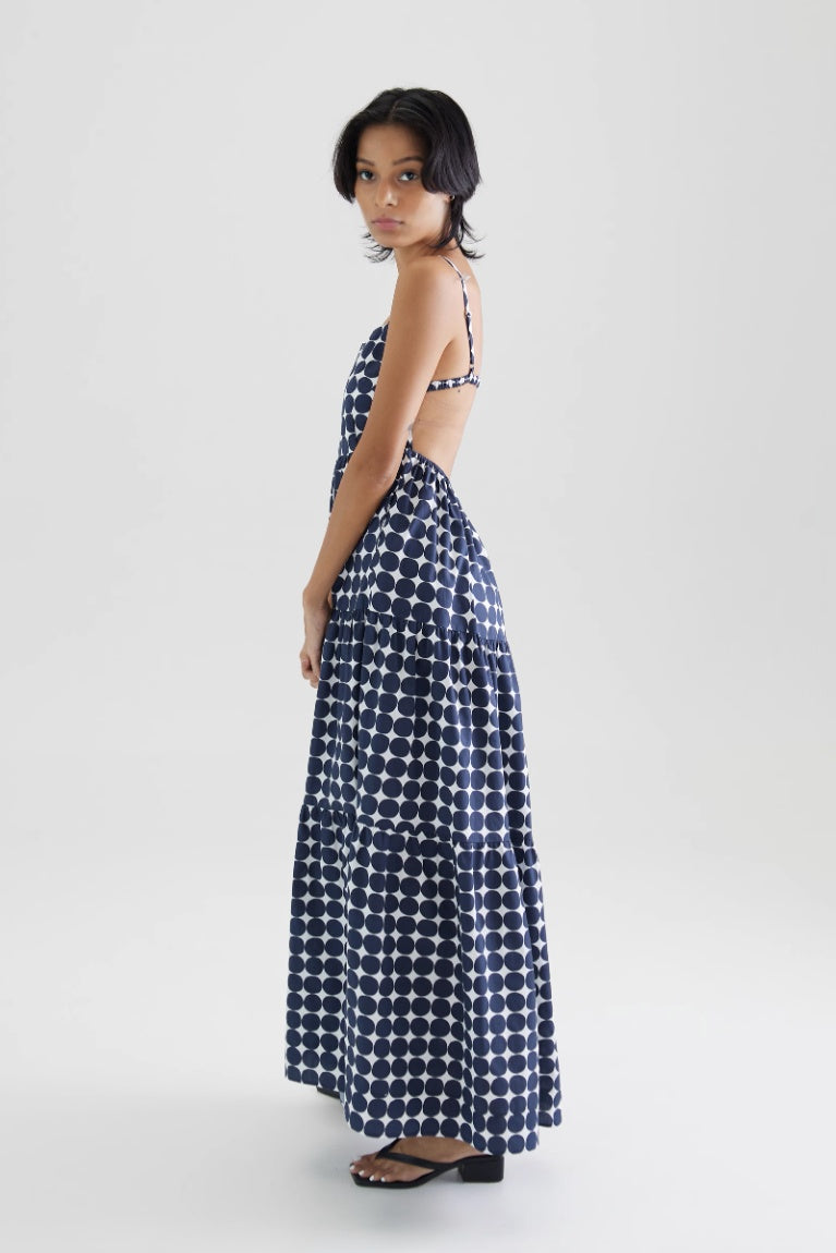 blue dress for baby girl Edikted Women's Lacey Backless Polka Dot Mini Dress main image 0