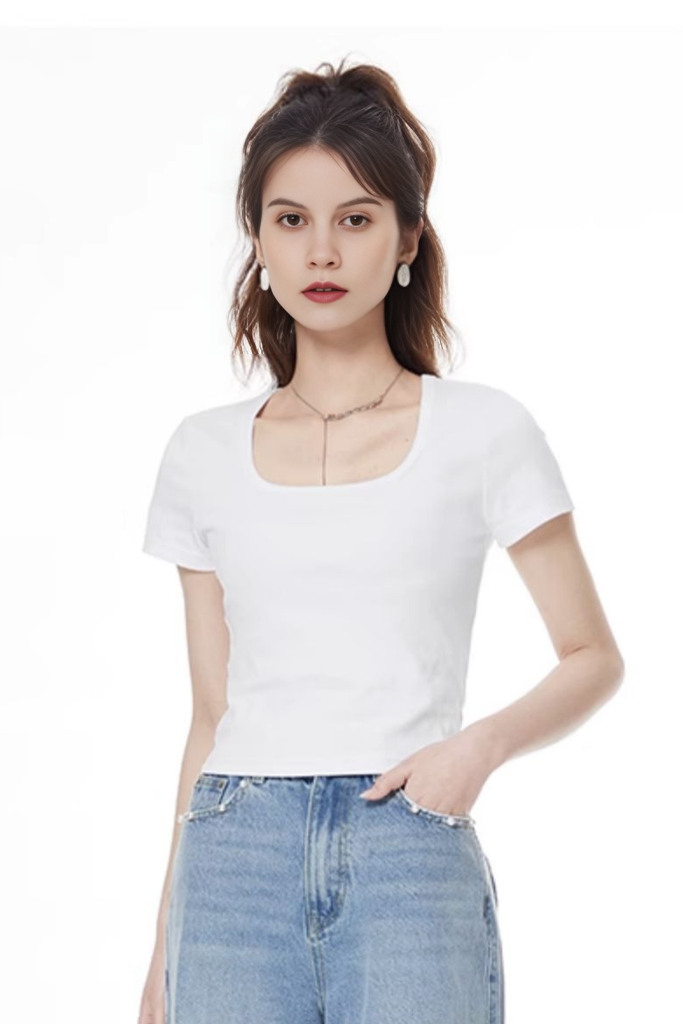 Fibflx Women's Slim Fit Scoop Neck Cropped T Shirt