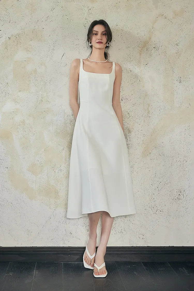 Square Neck White Graduation Dress S / Off White / 93% Polyester 7% Spandex Square Neck White Graduation Dress S / Off White / 93% Polyester 7% Spandex