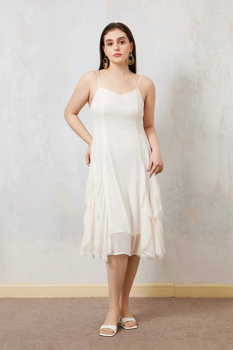 white christmas dresses Halter-Neck Spaghetti Straps Pleated Bride Dress Cutout Chiffon A-Line Boho Wedding Dress with High Slit Ivory / US16