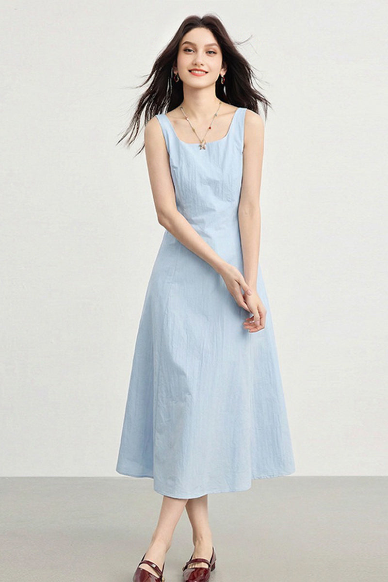 square neck a line maxi dress Blue Sleeveless Square-Neck A-Line Baby Blue / L silky dresses With lining Material Color:Sangria/Lilac Women's Dresses Square Neck