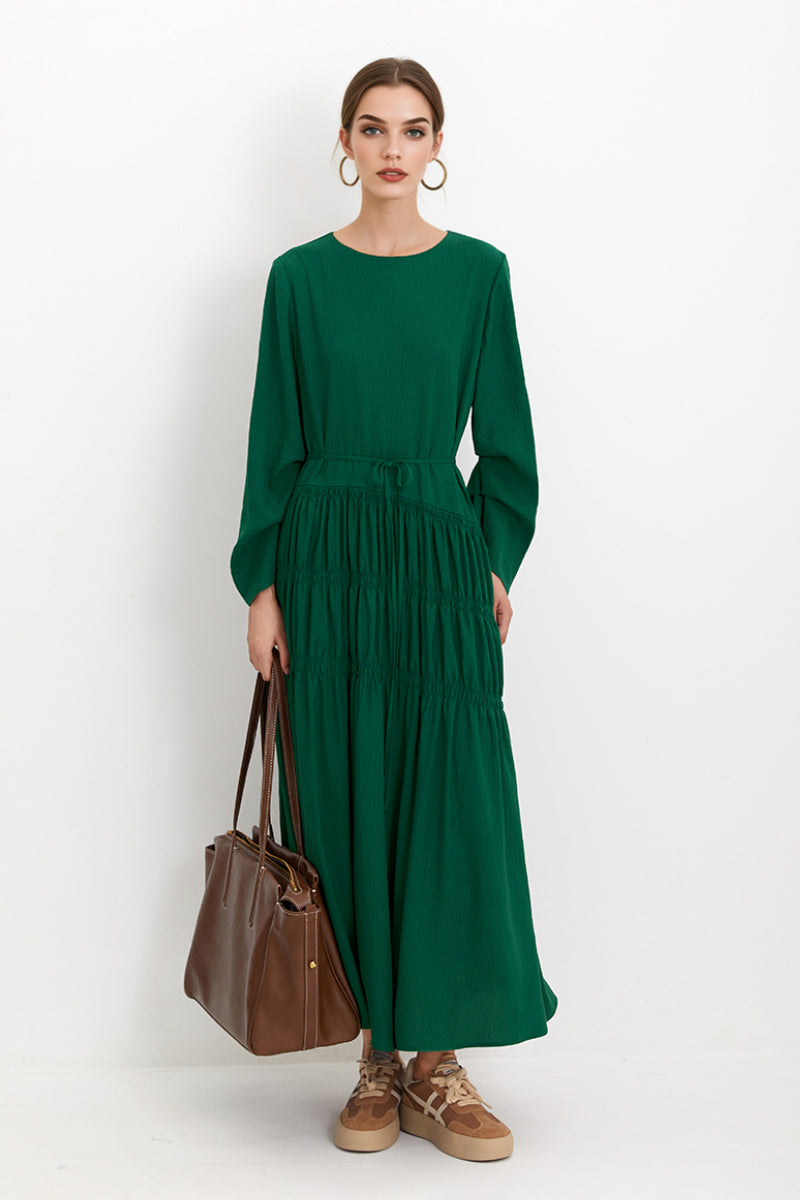 Forest Green Long-Sleeve Maxi Dress M / Forest Green / 50%Viscose 30%Rayon 20%Polyster