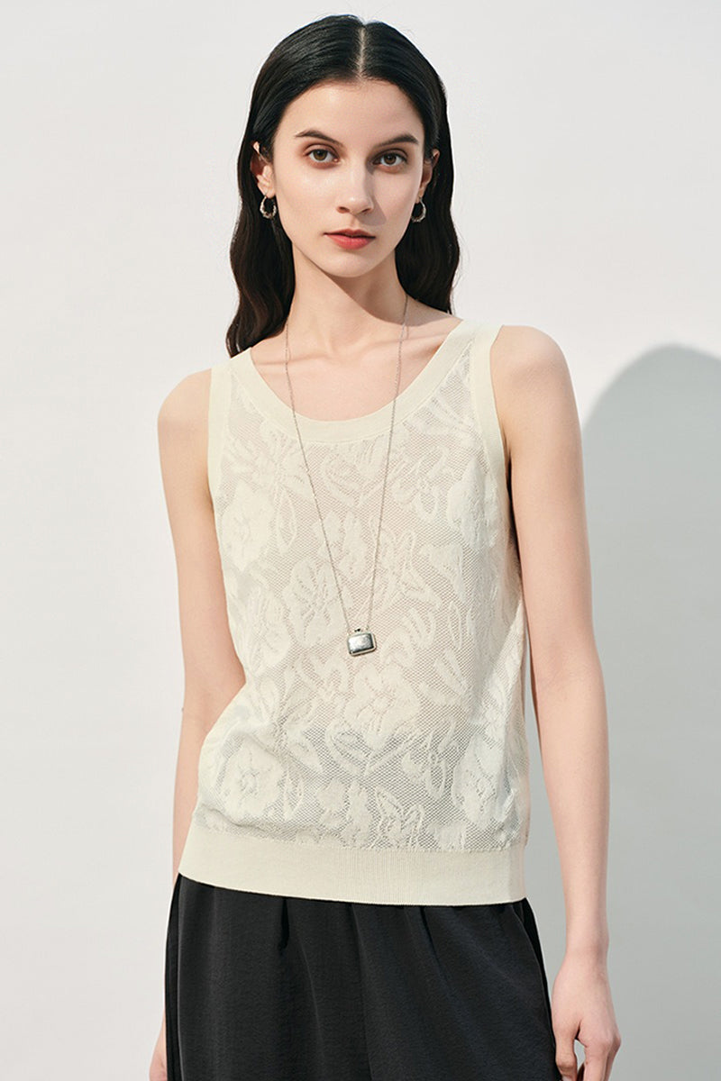 Jacquard Tank Top Sleeveless Knit | Elegant Daily Wear - Fibflx