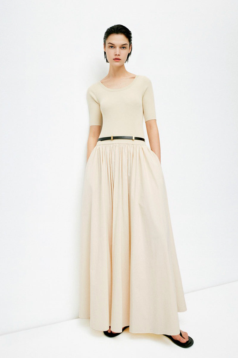 a line flowy maxi dress Knit-Bodice Tencel Chantilly White / S evergreenessential Allegra K Women's 3/4 Color:Cabernet irregular hem