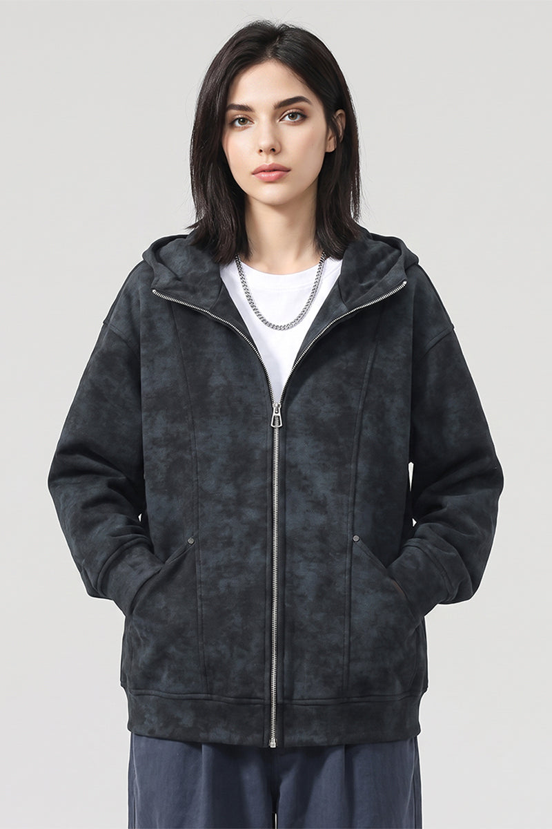 Fibflx Women's Oversized Double Zipper Funnel Neck Hoodie | Full
