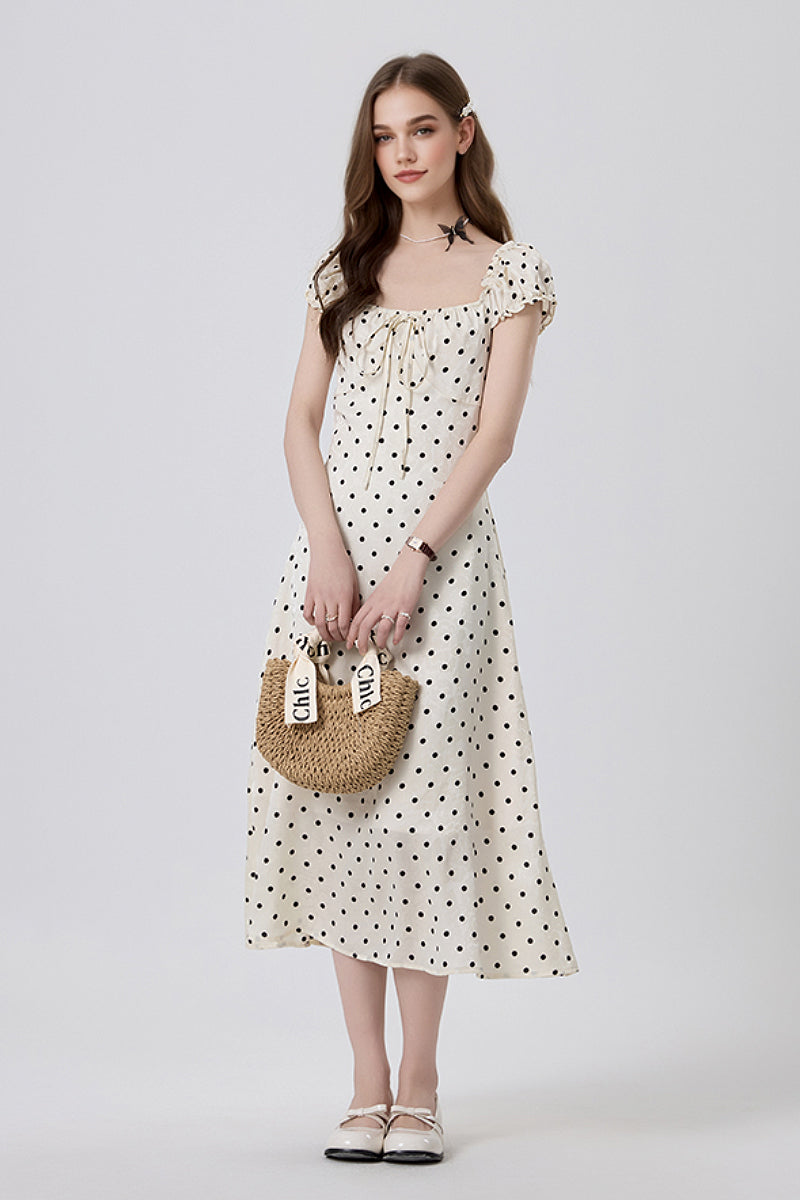 White Polka-Dot Midi Dress M / White N Black Polka Dot / 100% Polyamide White Polka-Dot Midi Dress M / White N Black Polka Dot / 100% Polyamide
