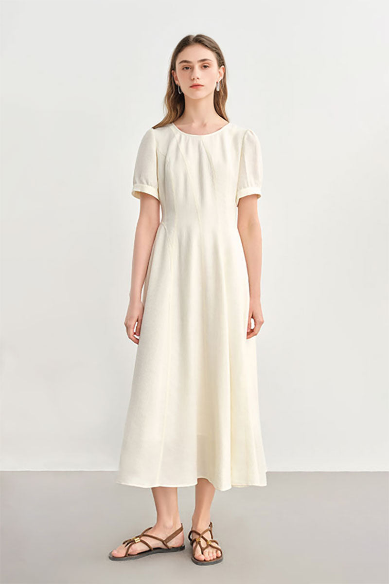 White Short-Sleeve A-Line Midi Dress Off White / XL