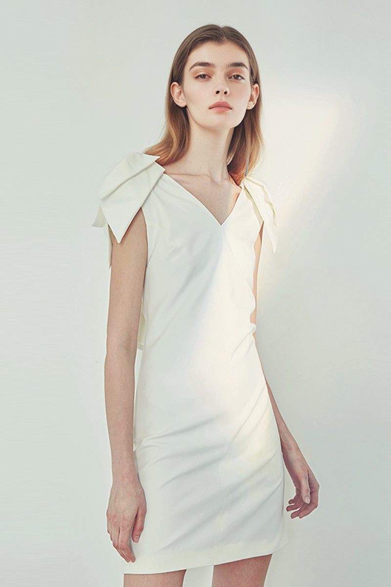 white backless bow dress Livvy Bow Back Mini Dress