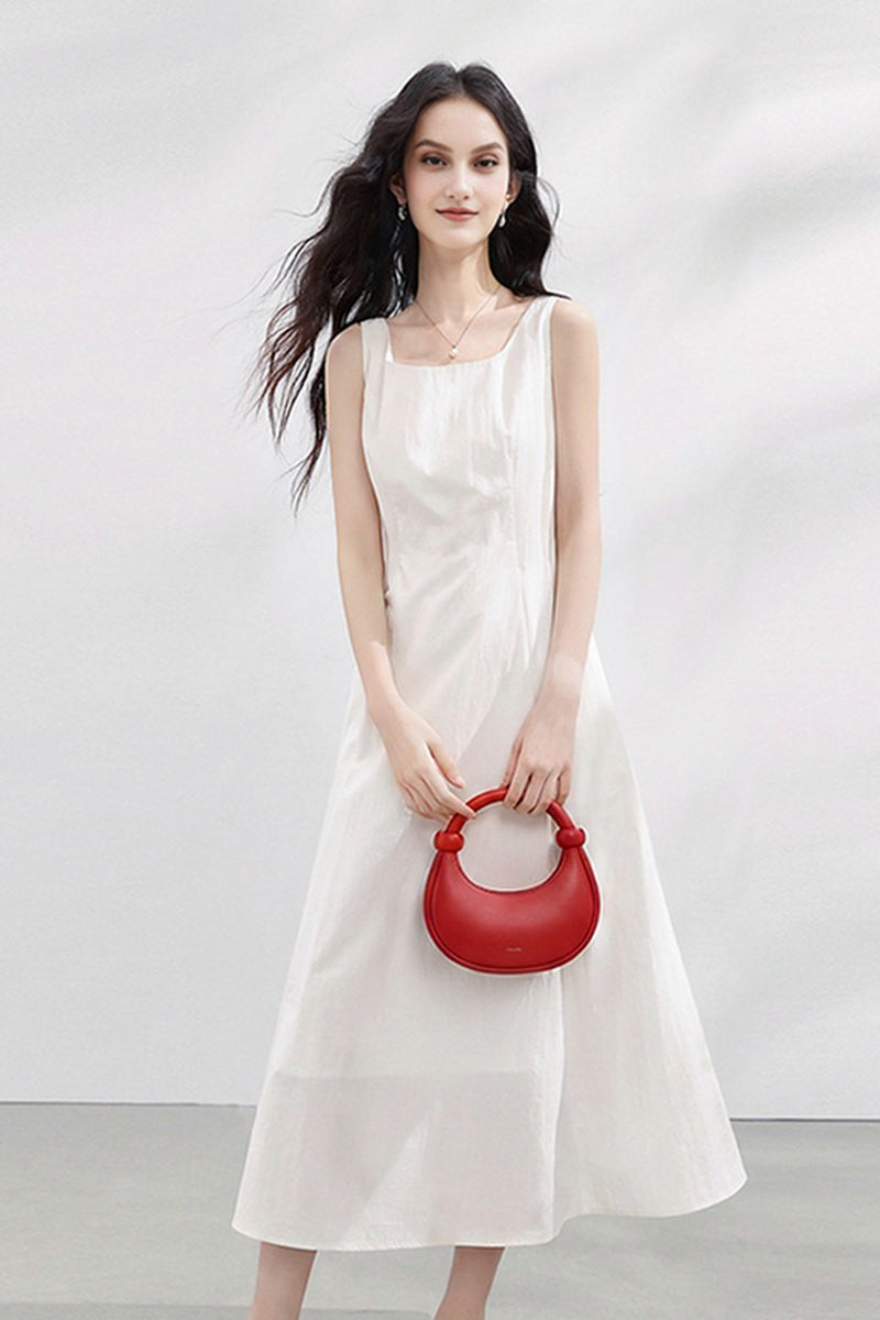 White Sleeveless Square-Neck A-Line Maxi Dress White / XL