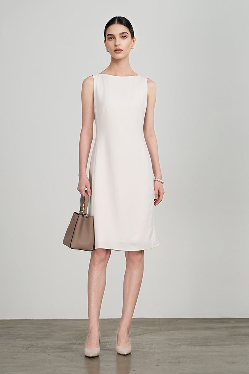 white boatneck dress Boat Neck Side Tie Mini Dress-White which can be accentuated with a belt Gameday White A-Line Boatneck Dress
