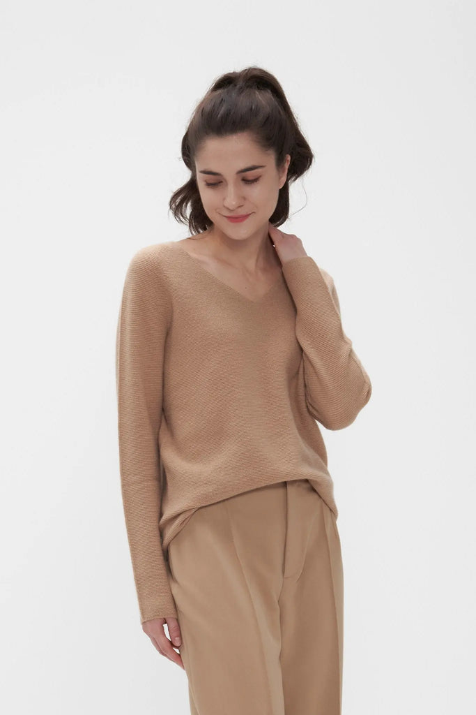 Fibflx women's Loose V-Neck Cashmere Sweater