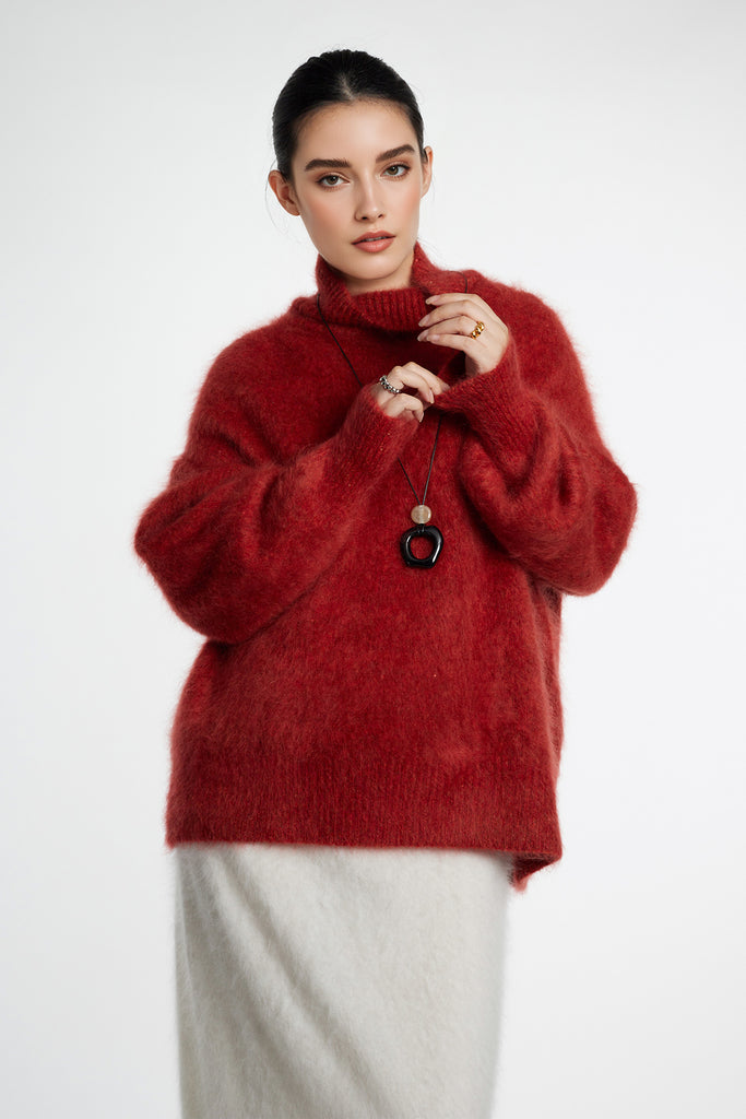 Chunky Brushed Cashmere Sequined Marled Turtleneck Sweater  Fibflx