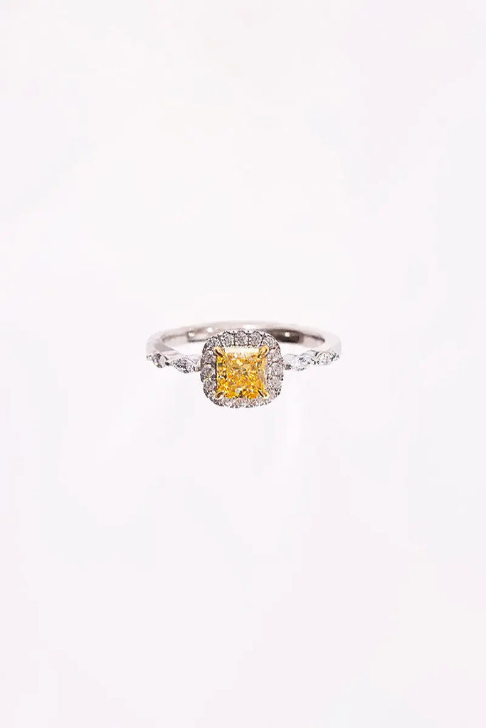 Fibflx Women's 1 Carat Moissanite Cushion Halo Ring in Rhodium Plated Sterling Silver