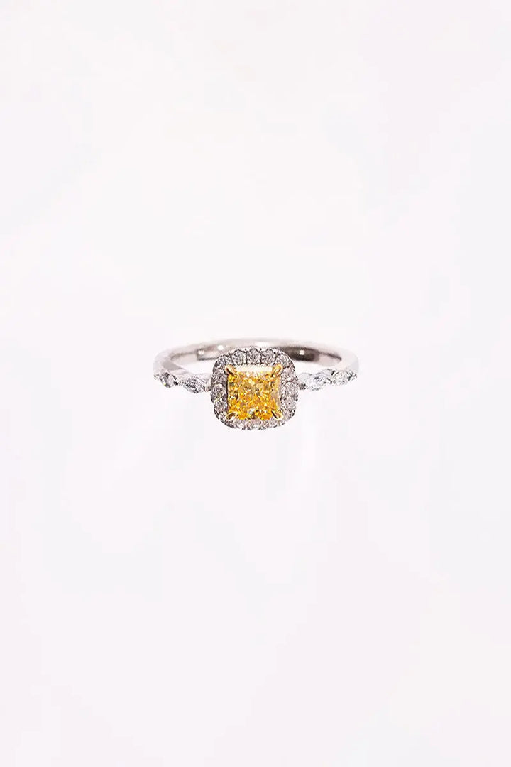Fibflx Women's 1 Carat Moissanite Cushion Halo Ring in Rhodium Plated Sterling Silver
