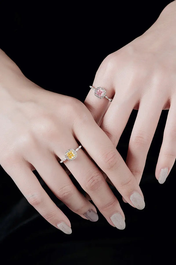 Fibflx Women's 1 Carat Moissanite Cushion Halo Ring in Rhodium Plated Sterling Silver