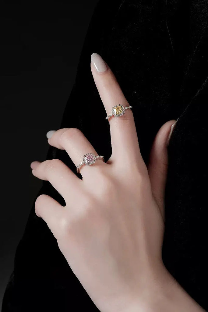 Fibflx Women's 1 Carat Moissanite Cushion Halo Ring in Rhodium Plated Sterling Silver