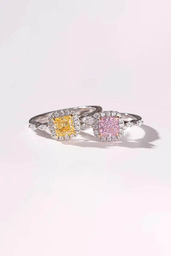 Fibflx Women's 1 Carat Moissanite Cushion Halo Ring in Rhodium Plated Sterling Silver