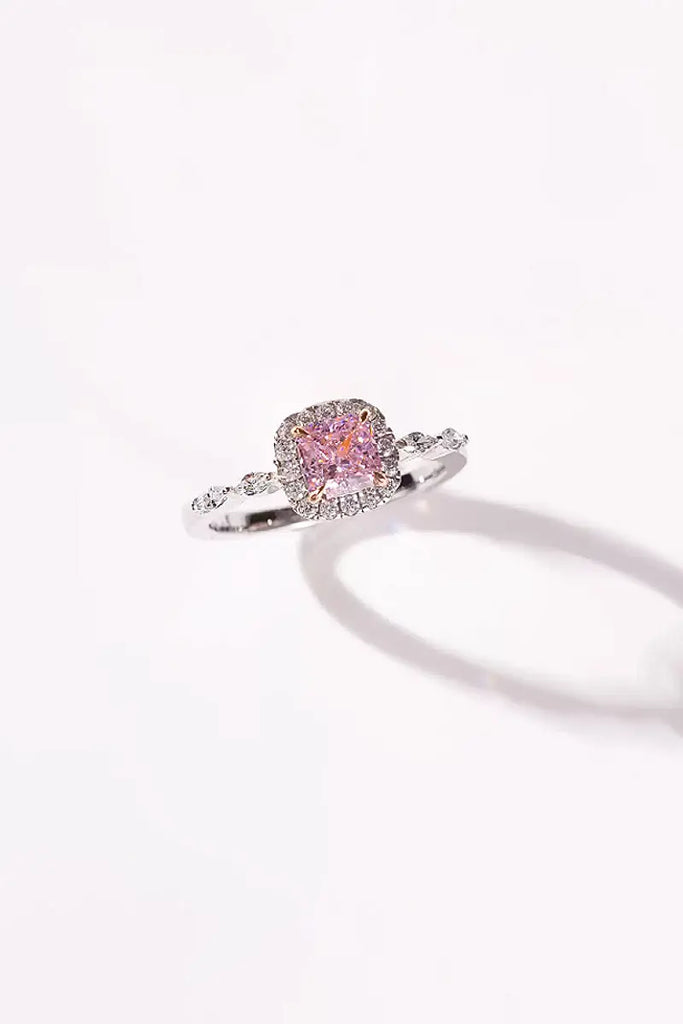 Fibflx Women's 1 Carat Moissanite Cushion Halo Ring in Rhodium Plated Sterling Silver