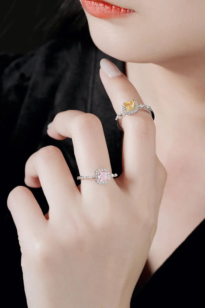 Fibflx Women's 1 Carat Moissanite Cushion Halo Ring in Rhodium Plated Sterling Silver