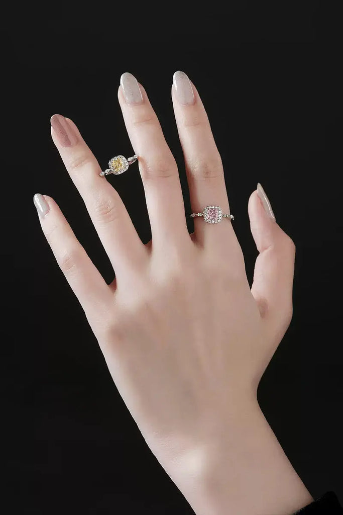 Fibflx Women's 1 Carat Moissanite Cushion Halo Ring in Rhodium Plated Sterling Silver