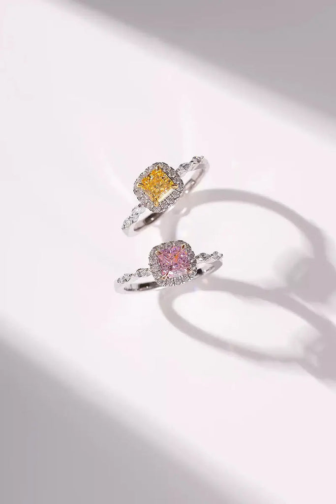 Fibflx Women's 1 Carat Moissanite Cushion Halo Ring in Rhodium Plated Sterling Silver