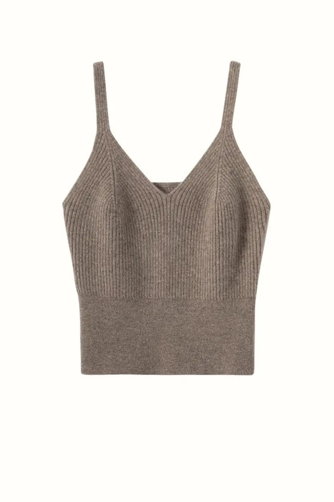 Fibflx Women's 100 Albe Cashmere Cropped Rib-Knit V-Neck Camisole