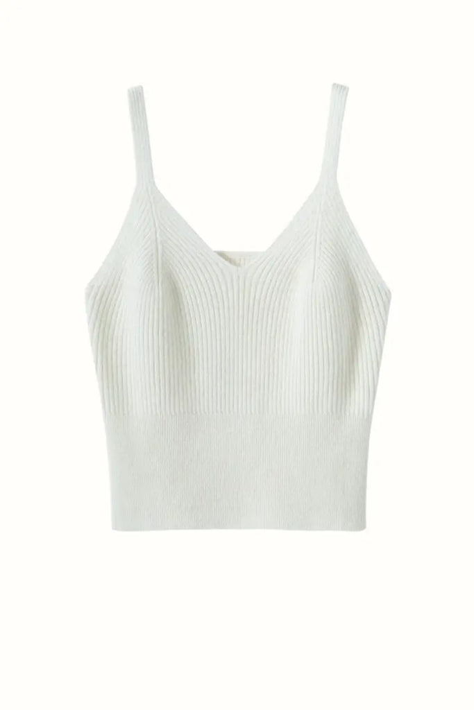 Fibflx Women's 100 Albe Cashmere Cropped Rib-Knit V-Neck Camisole