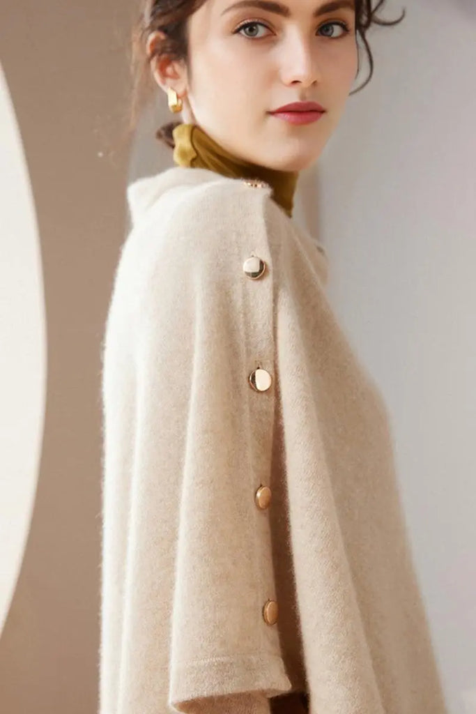 Fibflx Women's 100 Cashmere Button-Up Poncho Sweater