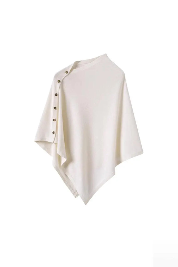 Fibflx Women's 100 Cashmere Button-Up Poncho Sweater