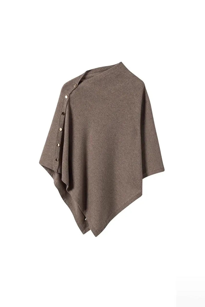 Fibflx Women's 100 Cashmere Button-Up Poncho Sweater