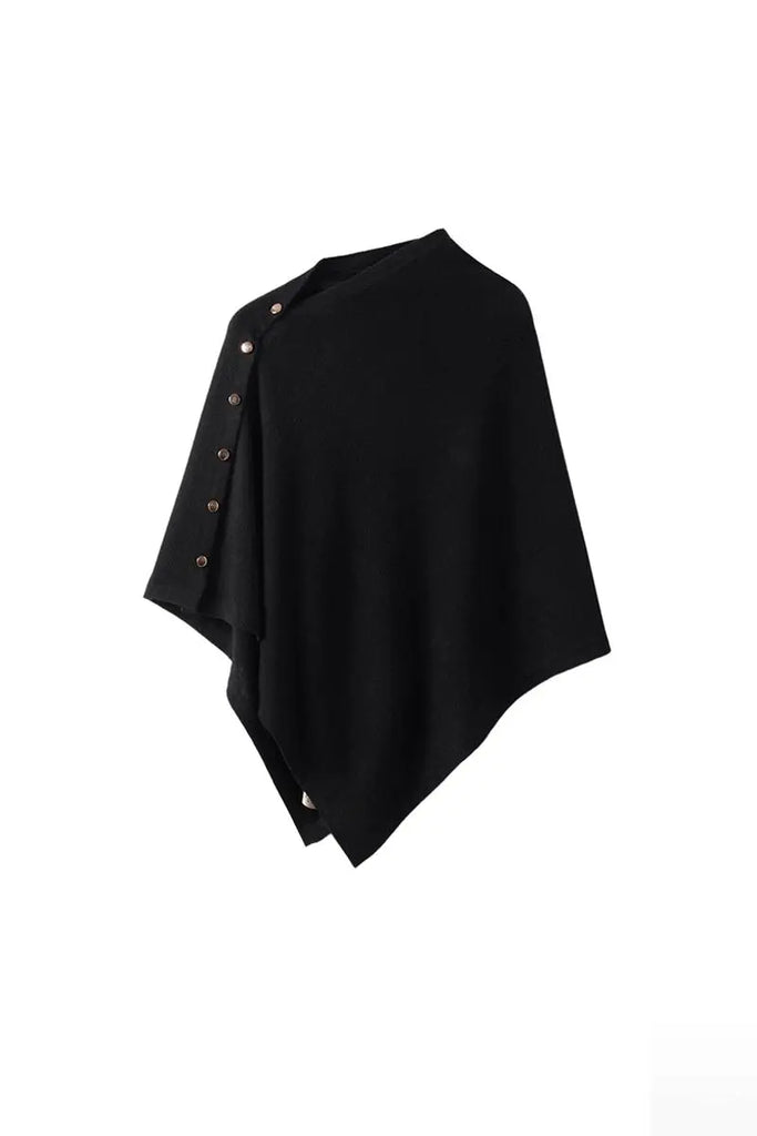 Fibflx Women's 100 Cashmere Button-Up Poncho Sweater