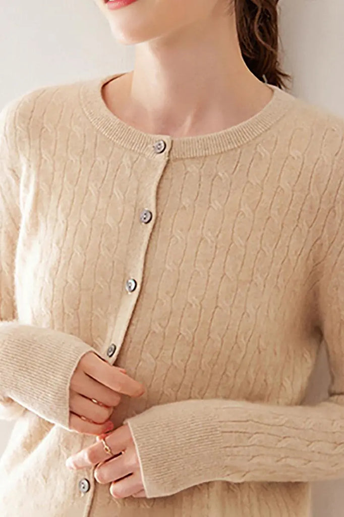 Fibflx Women's 100 Cashmere Cable-Knit Crewneck Cardigan