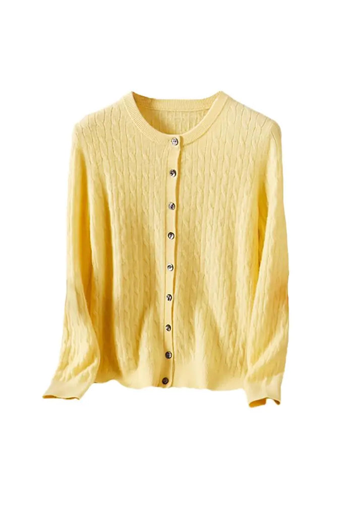 Fibflx Women's 100 Cashmere Cable-Knit Crewneck Cardigan