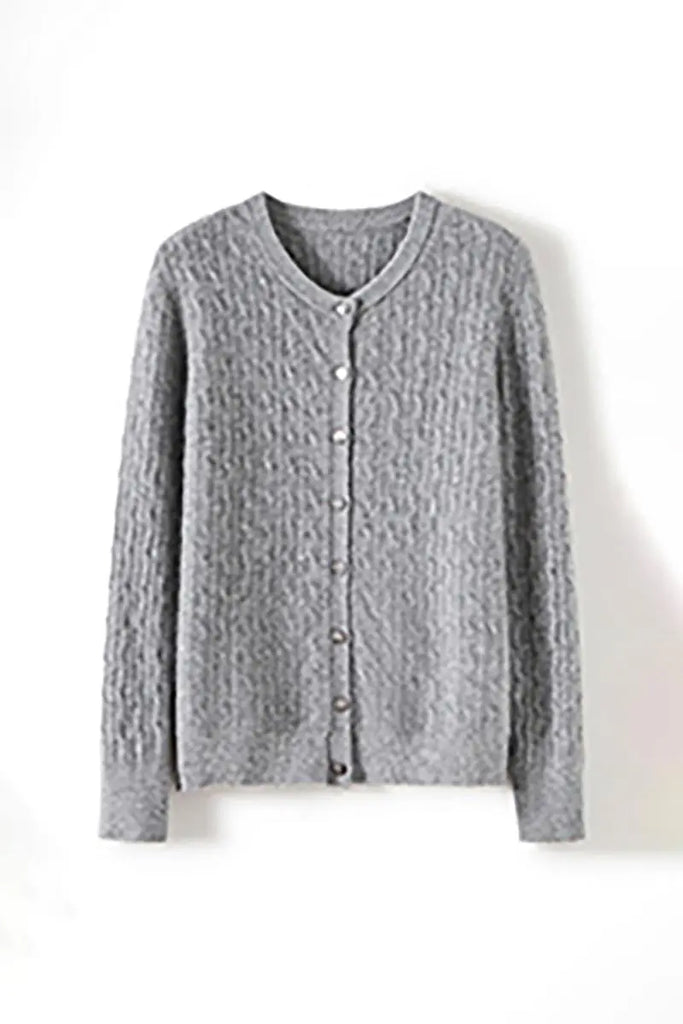 Fibflx Women's 100 Cashmere Cable-Knit Crewneck Cardigan