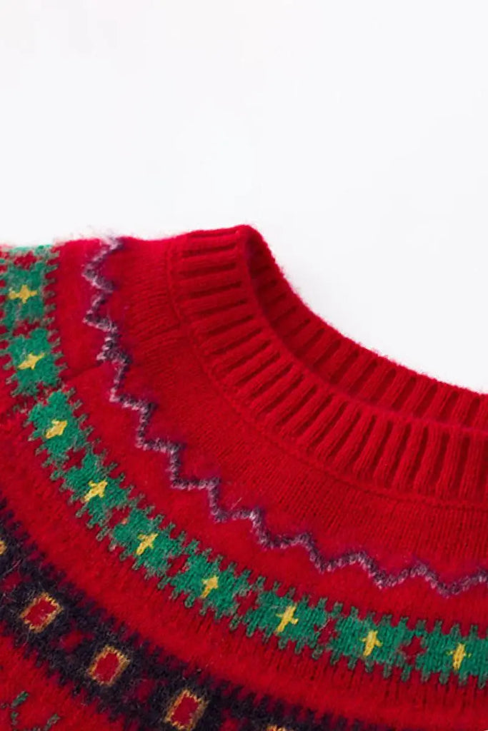 Fibflx Women's 100 Cashmere Chunky Cable Knit Fair Isle Christmas Sweater